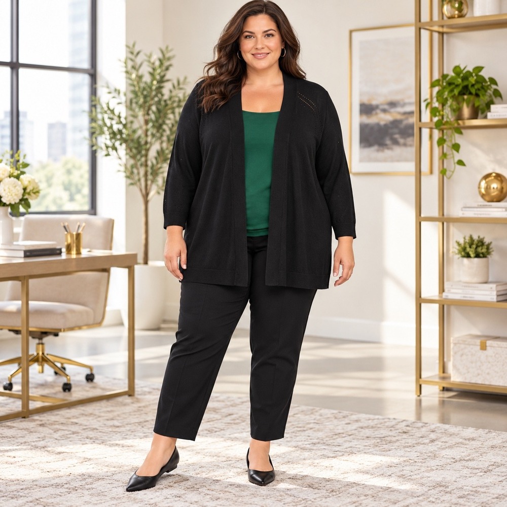 Lane Bryant Black Open Front Pointelle Cardigan Sweater 26/28 NWT 1144933